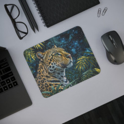 Tapis de souris Léopard Art jungle de nuit Élégance sauvage Surface lisse 22x18 cm Pour bureau, gamer et déco animale