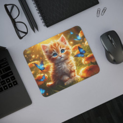 Tapis de souris Chaton & Papillons Design féérique 22x18 cm Tapis antidérapant pour bureau ou gaming Cadeau mignon