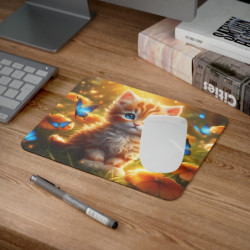 Tapis de souris Chaton & Papillons Design féérique 22x18 cm Tapis antidérapant pour bureau ou gaming Cadeau mignon