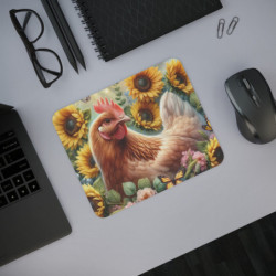 Tapis de souris Poule & Tournesols  Illustration champêtre colorée 22x18 cm  Surface lisse & base antidérapante