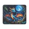 Tapis de Souris Bébé Dragon Bleu Créature Fantastique sous la Lune Design Magique et Mystique