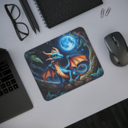 Tapis de Souris Bébé Dragon Bleu Créature Fantastique sous la Lune Design Magique et Mystique
