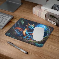 Tapis de Souris Bébé Dragon Bleu Créature Fantastique sous la Lune Design Magique et Mystique