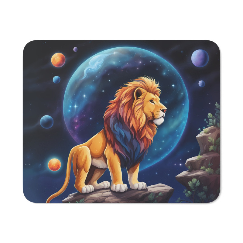 Tapis de Souris Lion Cosmique Illustration Galactique du Roi de la Jungle Design Puissant et Spirituel