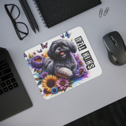 Tapis de Souris Shih Tzu Fleurs et Papillons  Illustration Colorée Style Artistique Idée cadeau