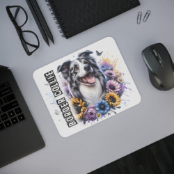Tapis de Souris Border Collie Fleurs Colorées  Illustration Artistique de Chien Heureux Idée cadeau