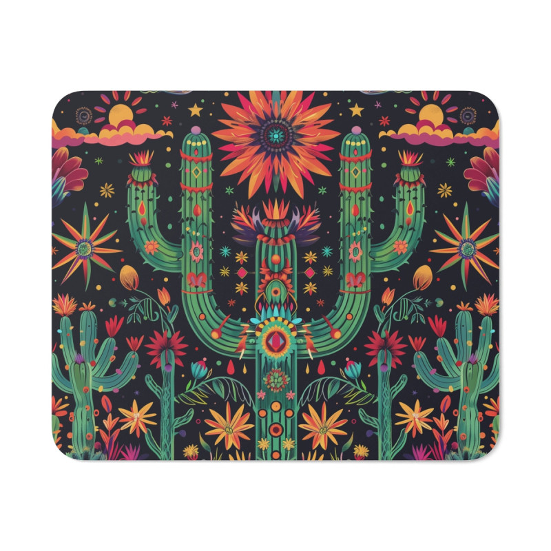 Tapis de Souris Cactus Psychédélique Design Coloré Floral Nocturne Style Bohème Idée cadeau
