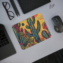 Tapis de Souris Cactus Désert Pop Art Design Psychédélique Coloré Jaune Rouge Vert Idée cadeau
