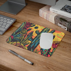 Tapis de Souris Cactus Désert Pop Art Design Psychédélique Coloré Jaune Rouge Vert Idée cadeau