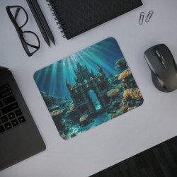 Tapis de Souris Château Sous-Marin Décor Mystique Océan Atlantide et Coraux Idée cadeau