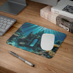 Tapis de Souris Château Sous-Marin Décor Mystique Océan Atlantide et Coraux Idée cadeau
