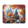 Tapis de Souris Fantasy d’Automne Temple Enchanté, Cathédrale et Feuilles Rouges Idée cadeau