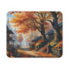 Tapis de Souris Paysage d’Automne  Village Enchanté, Feuilles Rouges et Maisons de Charme Idée cadeau
