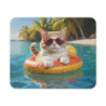 Tapis de Souris Chat en Vacances Chat Cool avec Lunettes de Soleil sur Bouée à la Plage Idée cadeau amusant drôle