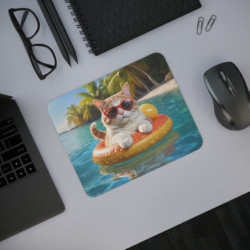 Tapis de Souris Chat en Vacances Chat Cool avec Lunettes de Soleil sur Bouée à la Plage Idée cadeau amusant drôle