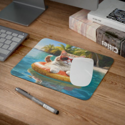 Tapis de Souris Chat en Vacances Chat Cool avec Lunettes de Soleil sur Bouée à la Plage Idée cadeau amusant drôle
