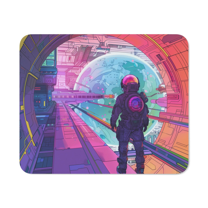 Tapis de Souris Futuriste  Astronaute Face à la Planète  Illustration Cyber Espace Rétro Idée cadeau