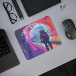 Tapis de Souris Futuriste  Astronaute Face à la Planète  Illustration Cyber Espace Rétro Idée cadeau