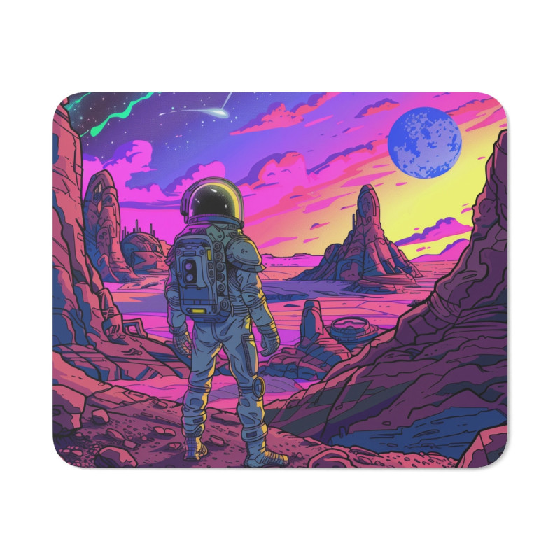 Tapis de Souris Astronaute Rétro Paysage Extraterrestre Psychédélique  Illustration Néon Futuriste Idée cadeau