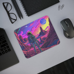Tapis de Souris Astronaute Rétro Paysage Extraterrestre Psychédélique  Illustration Néon Futuriste Idée cadeau