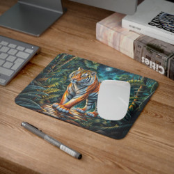 Tapis de Souris Tigre dans la Jungle  Illustration Artistique Nocturne Design Puissant & Élégant  Accessoire Déco ou Bureau