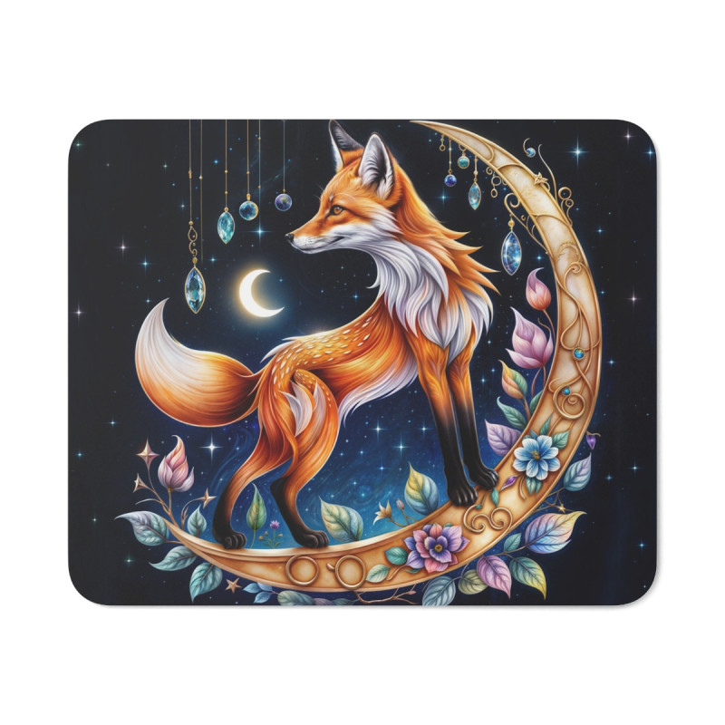 Tapis de Souris Renard Féerique sur Croissant de Lune Illustration Magique Nocturne  Décoration Mystique et Élégante