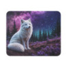 Tapis de Souris Renard Polaire Mystique Ciel Étoilé Violet et Forêt Enchantée Illustration Nature Sauvage Idée cadeau