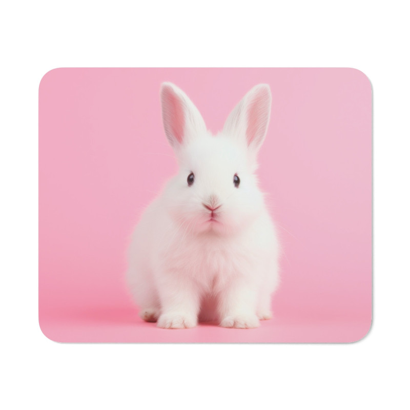 Tapis de Souris Lapin Blanc  Fond Rose Pastel  Surface Lisse & Base Antidérapante  Idée Cadeau Mignonne