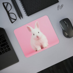 Tapis de Souris Lapin Blanc  Fond Rose Pastel  Surface Lisse & Base Antidérapante  Idée Cadeau Mignonne