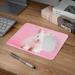 Tapis de Souris Lapin Blanc  Fond Rose Pastel  Surface Lisse & Base Antidérapante  Idée Cadeau Mignonne