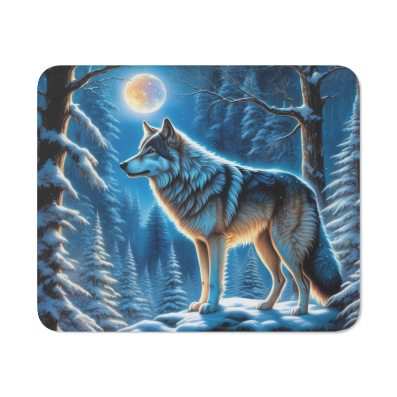 Tapis de Souris Loup Majestueux Forêt Enneigée Nocturne Design Mystique  Accessoire Bureau Gaming