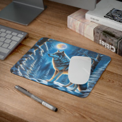 Tapis de Souris Loup Majestueux Forêt Enneigée Nocturne Design Mystique  Accessoire Bureau Gaming