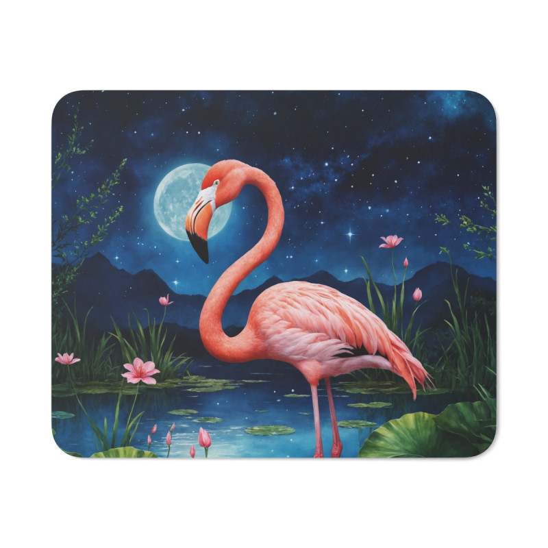 Tapis de Souris Flamant Rose & Lune  Design Poétique Nocturne Accessoire de Bureau ou Gaming
