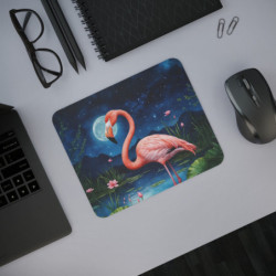 Tapis de Souris Flamant Rose & Lune  Design Poétique Nocturne Accessoire de Bureau ou Gaming