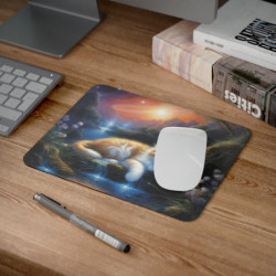 Tapis de Souris Chaton Rêveur  Paysage Féerique Nocturne Base Antidérapante –Accessoire de Bureau ou Gaming
