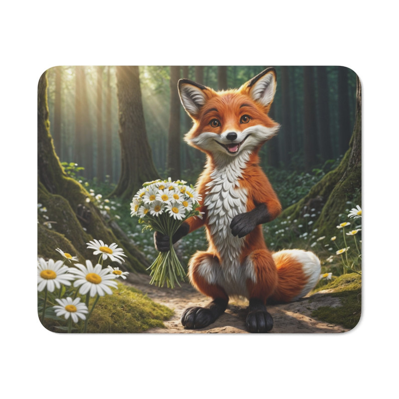 Tapis de Souris Renard avec Bouquet de Fleurs  Scène de Forêt Magique  Design pour enfant et adulte