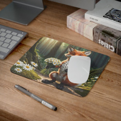 Tapis de Souris Renard avec Bouquet de Fleurs  Scène de Forêt Magique  Design pour enfant et adulte