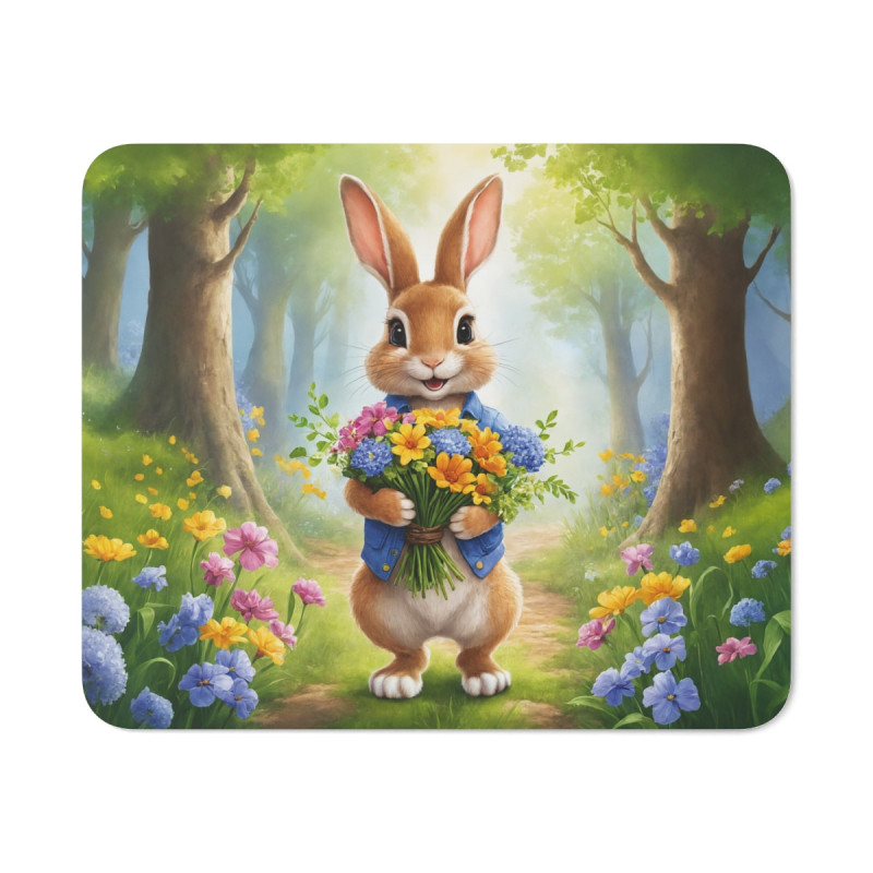 Tapis de Souris Lapin avec Fleurs  Design Mignon et Printanier  Forêt Enchantée Pour enfant et adulte