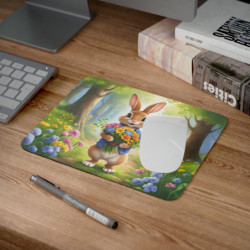 Tapis de Souris Lapin avec Fleurs  Design Mignon et Printanier  Forêt Enchantée Pour enfant et adulte