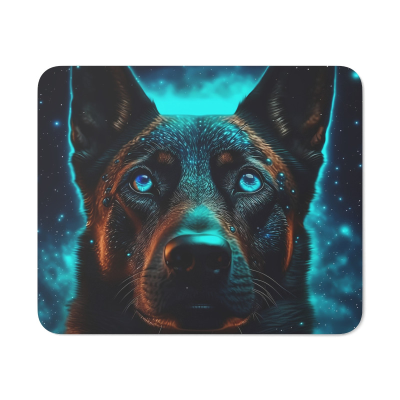 Tapis de Souris Chien Galactique  Design Futuriste Néon Berger Cybernétique Idéal Gaming & Bureau Antidérapant