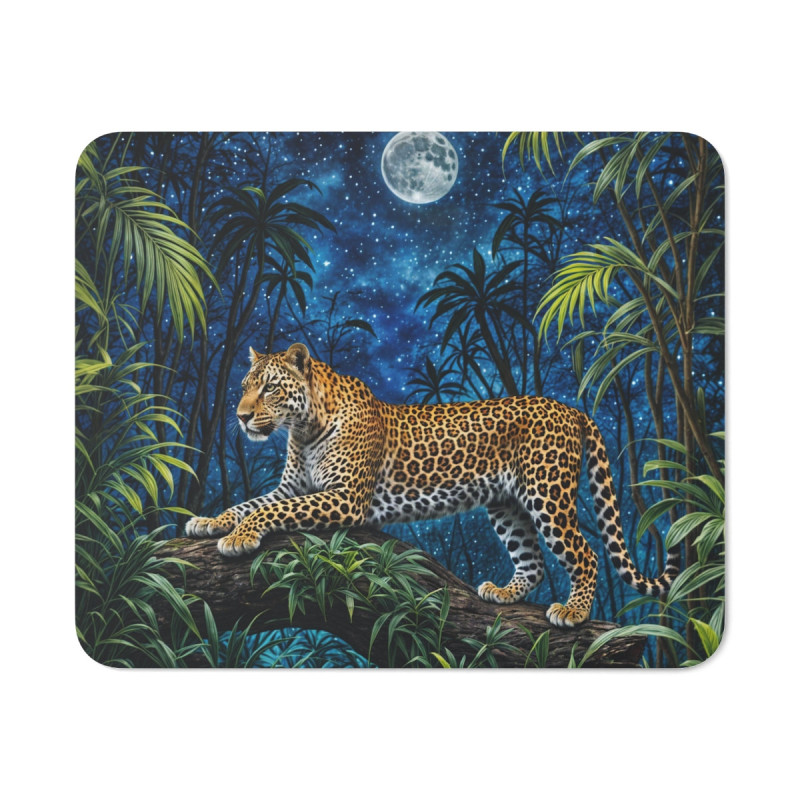 Tapis de Souris Léopard Nocturne Jungle Sous la Lune Tapis Gaming et Bureau Antidérapant Illustration Animale Puissante