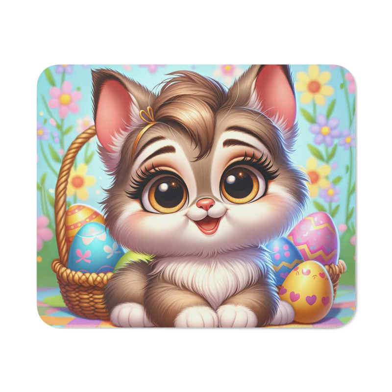 Tapis de Souris Chaton de Pâques  Style Dessin Animé avec Œufs Colorés  Tapis Bureau & Gaming pour enfant et adulte
