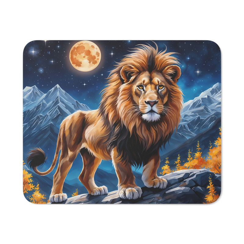 Tapis de Souris Lion Majestueux  Roi de la Montagne sous la Lune  Illustration Puissante Accessoire Gaming ou Bureau