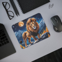 Tapis de Souris Lion Majestueux  Roi de la Montagne sous la Lune  Illustration Puissante Accessoire Gaming ou Bureau