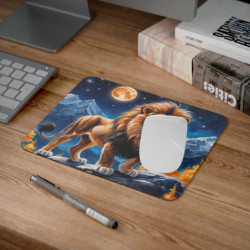 Tapis de Souris Lion Majestueux  Roi de la Montagne sous la Lune  Illustration Puissante Accessoire Gaming ou Bureau