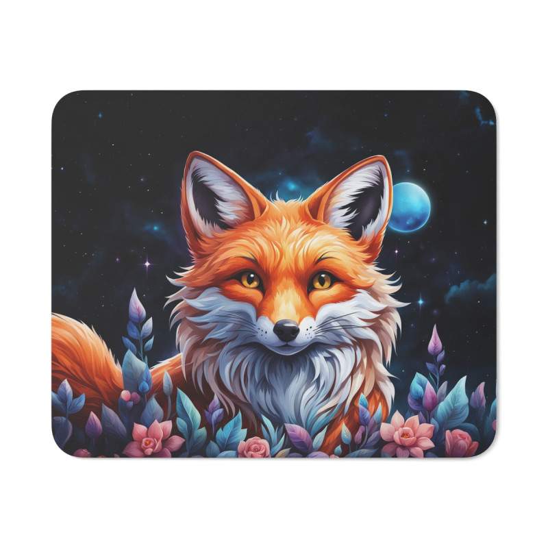 Tapis de Souris Renard Cosmique  Illustration Nocturne Fleurie  Design Fantastique et Mystique  Accessoire Bureau & Gaming