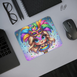 Tapis de Souris Fille Carnaval  Illustration Colorée et Festive Masque, Plumes, Confettis Accessoire Bureau Fun et Créatif