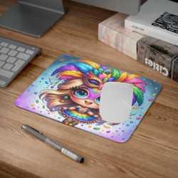 Tapis de Souris Fille Carnaval  Illustration Colorée et Festive Masque, Plumes, Confettis Accessoire Bureau Fun et Créatif