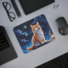 Tapis de Souris Chat Roux Magique  Illustration Nocturne Féérique Ciel Étoilé, Lanterne et Éclat Lunaire  Accessoire Bureau