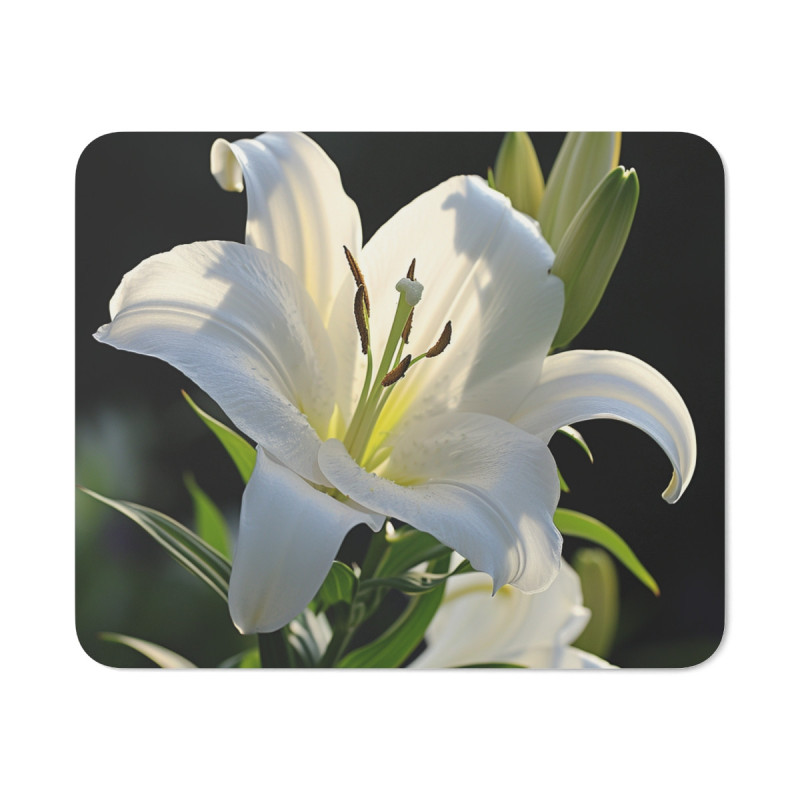 Tapis de Souris Lys Blanc Élégant Fleur Pure en Lumière  Zen et Raffinée Accessoire Bureau Floral et Délicat